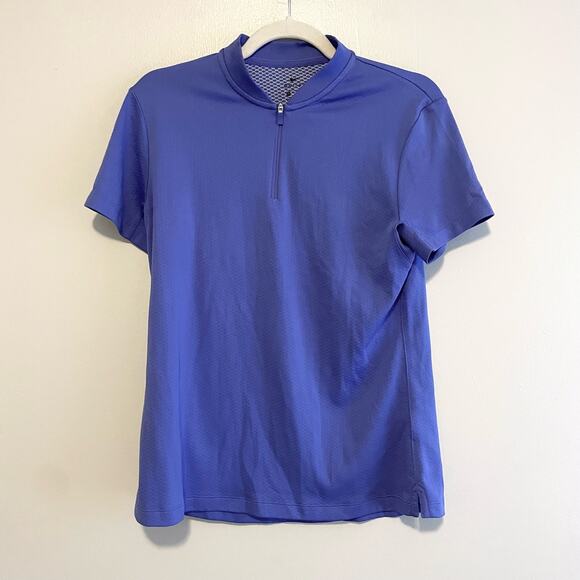 Nike Women's Size M Purple Top Blade Zip Collar Dri Fit Short Sleeves - Picture 1 of 6